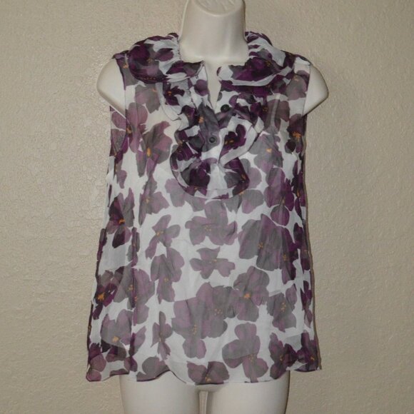 Sz S Monique Lhuillier Purple Floral Cami & Silk Sleeveless Blouse Set - Picture 1 of 7